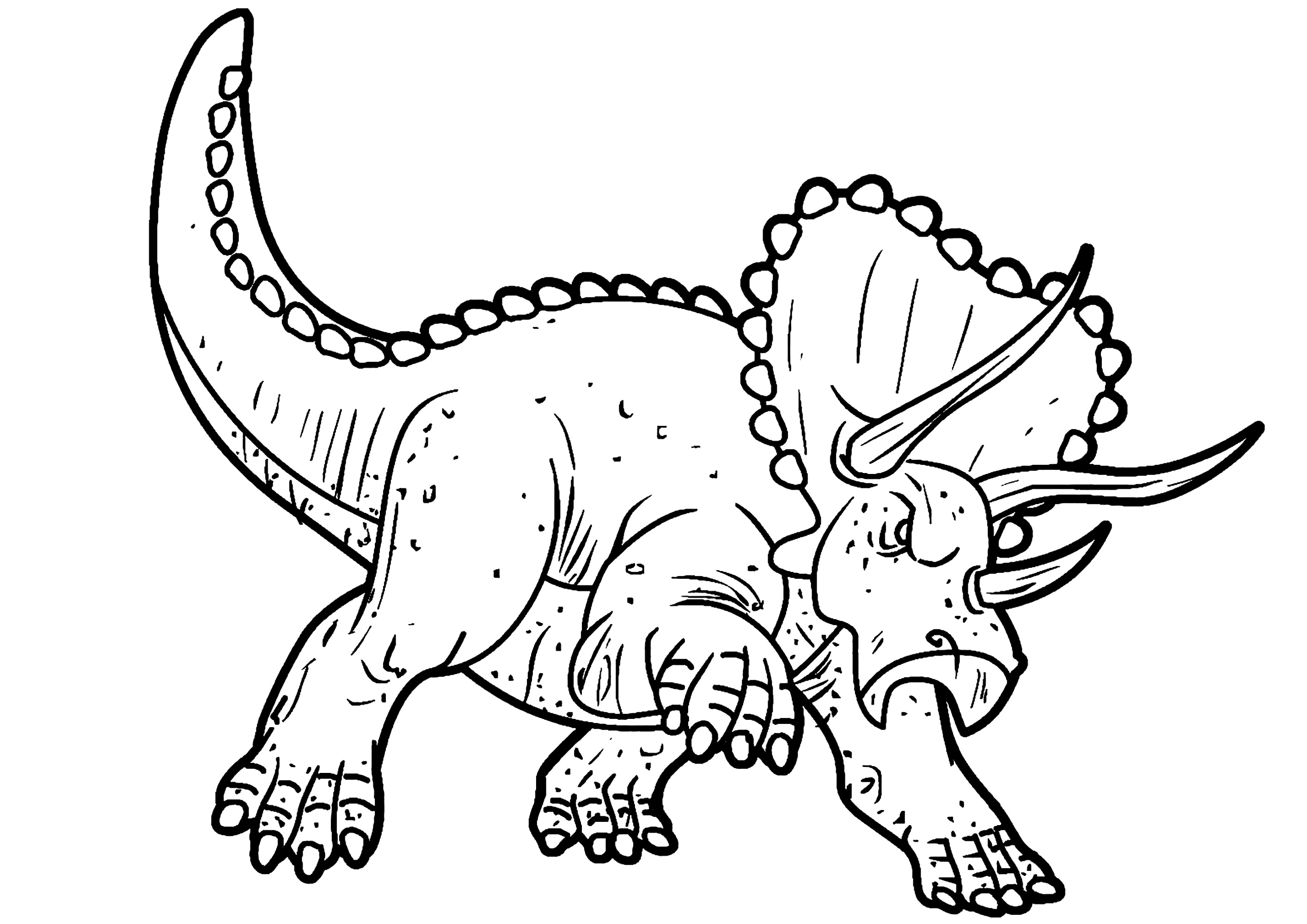 Aggressiver Triceratops (Ausmalbild von Dinosaurier zum Ausdrucken und Ausmalen für Kinder)