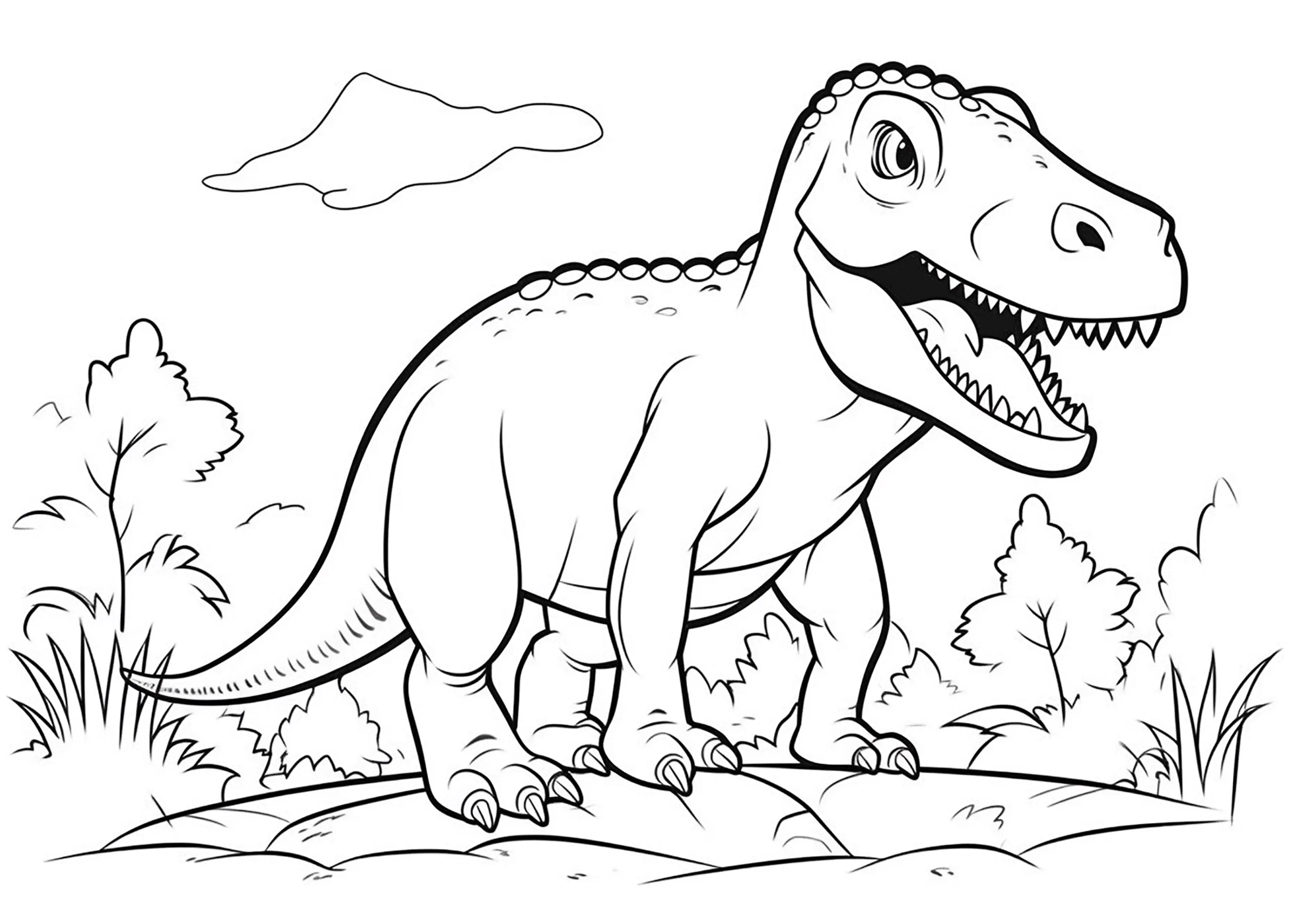 Einfacher Tyrannosaurus (Ausmalbild von Dinosaurier zum Ausdrucken und Ausmalen für Kinder)