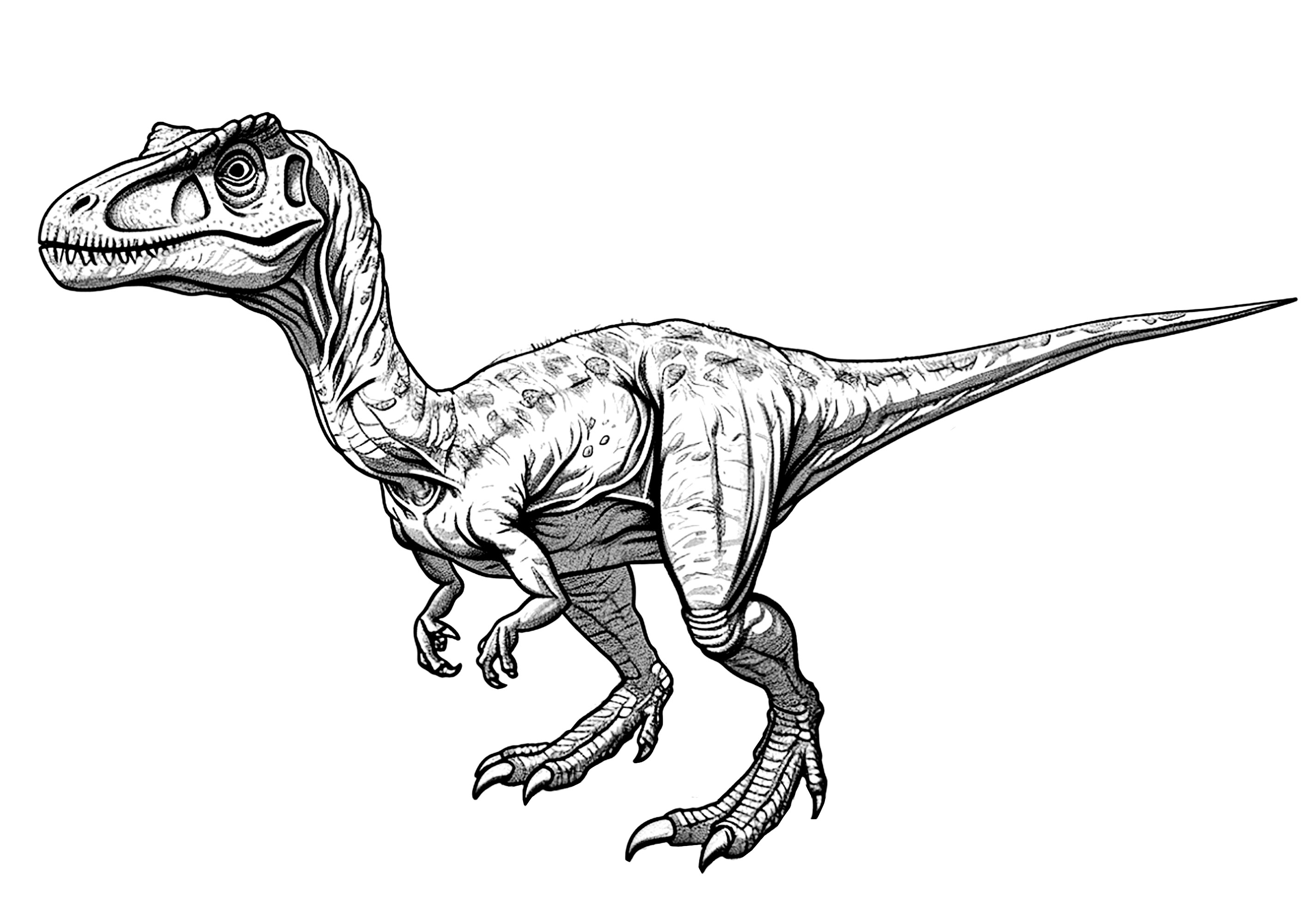 Velociraptor (Ausmalbild von Dinosaurier zum Ausdrucken und Ausmalen für Kinder)