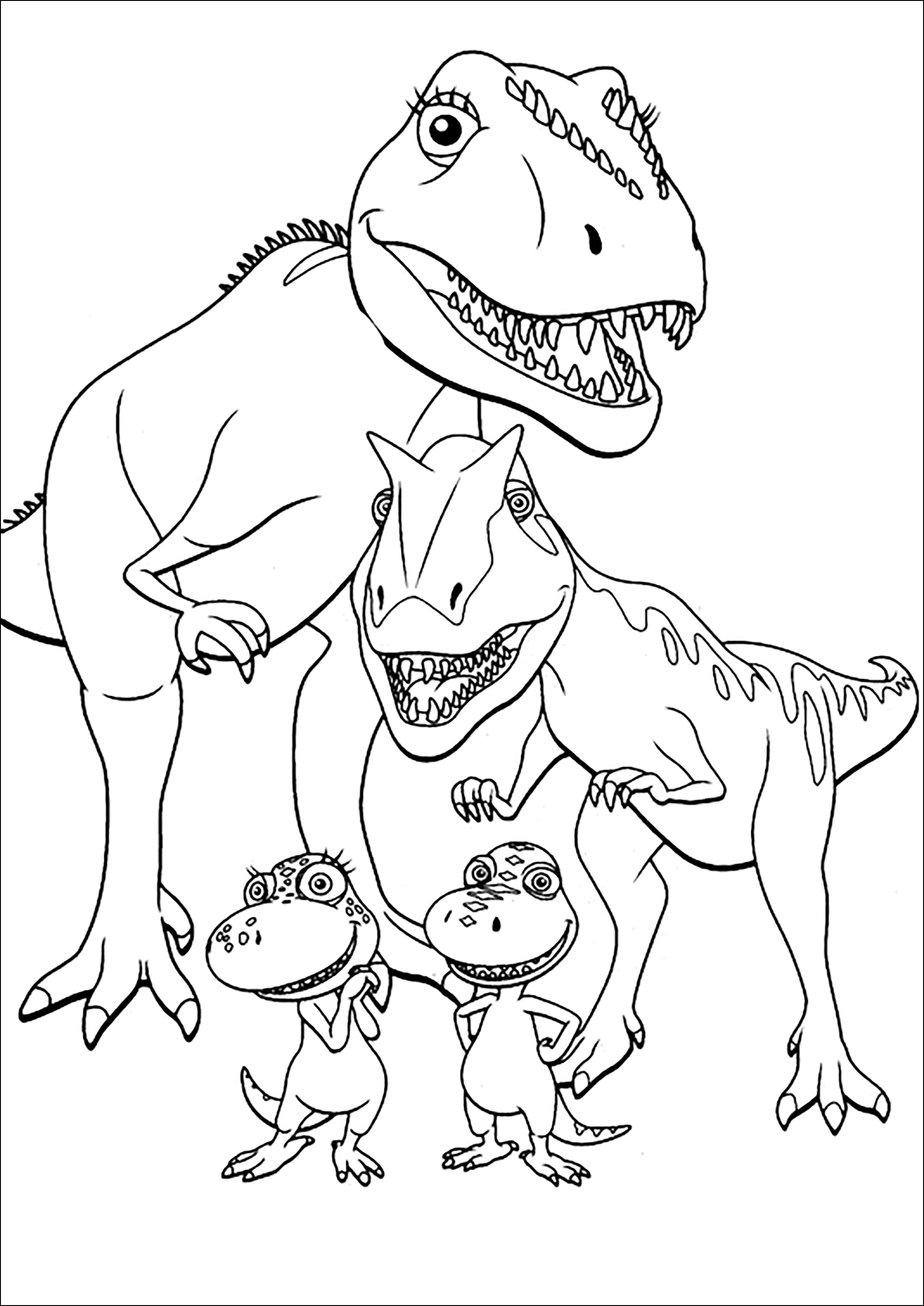 Tyrannosaurus-Familie (Ausmalbild von Dinosaurier zum Ausdrucken und Ausmalen für Kinder)