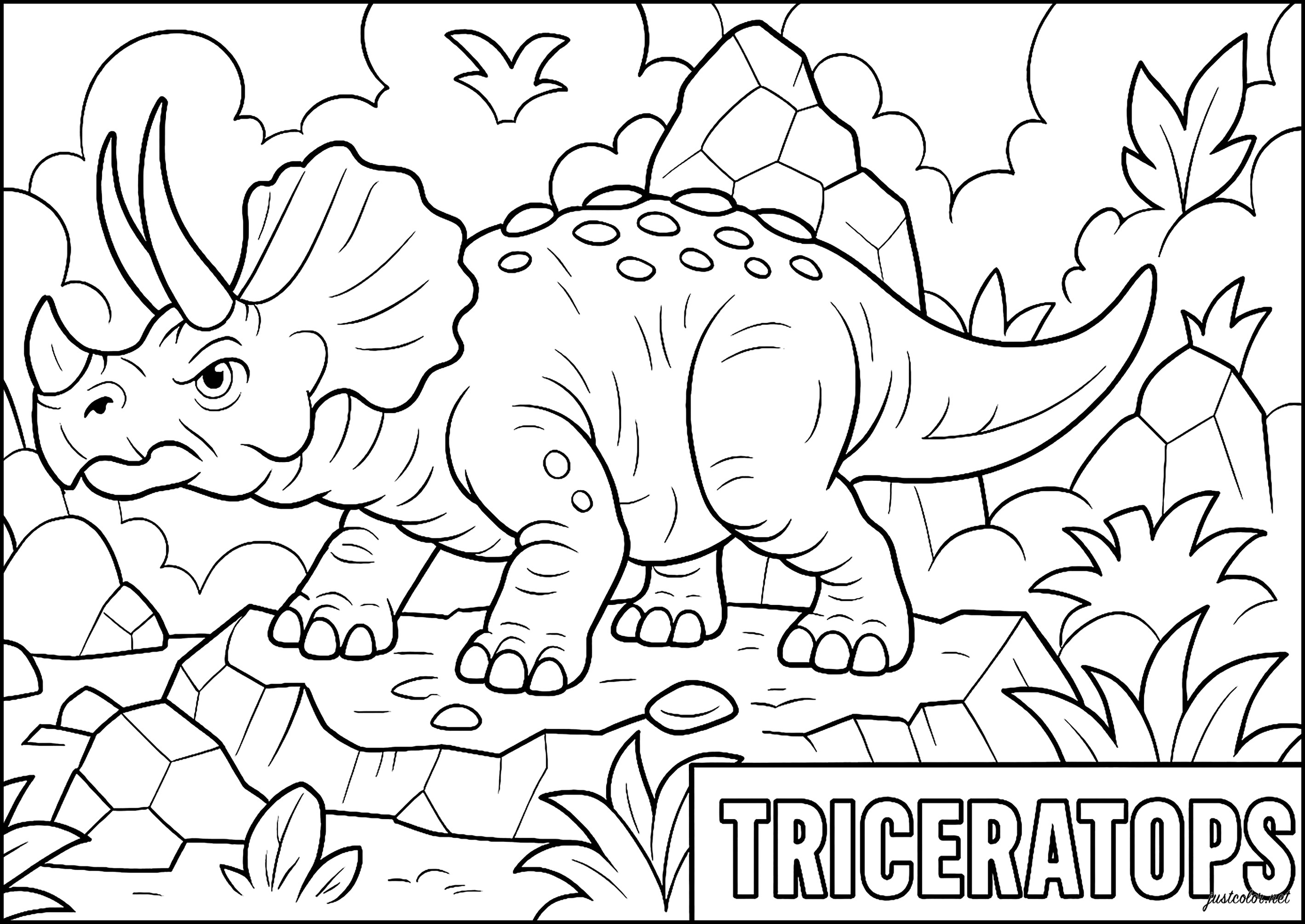Hübscher Triceratops im Profil (Ausmalbild von Dinosaurier zum Ausdrucken und Ausmalen für Kinder)