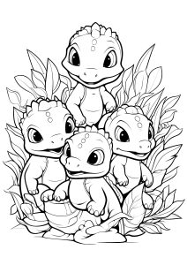 Vier Babydinosaurier (Ausmalbild von Dinosaurier)