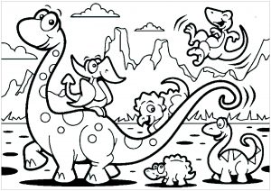 Dinosaurierfamilie (Ausmalbild von Dinosaurier)