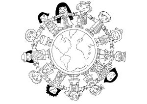 Die Kinder von "It's a small World". (Ausmalbild von Disneyland)