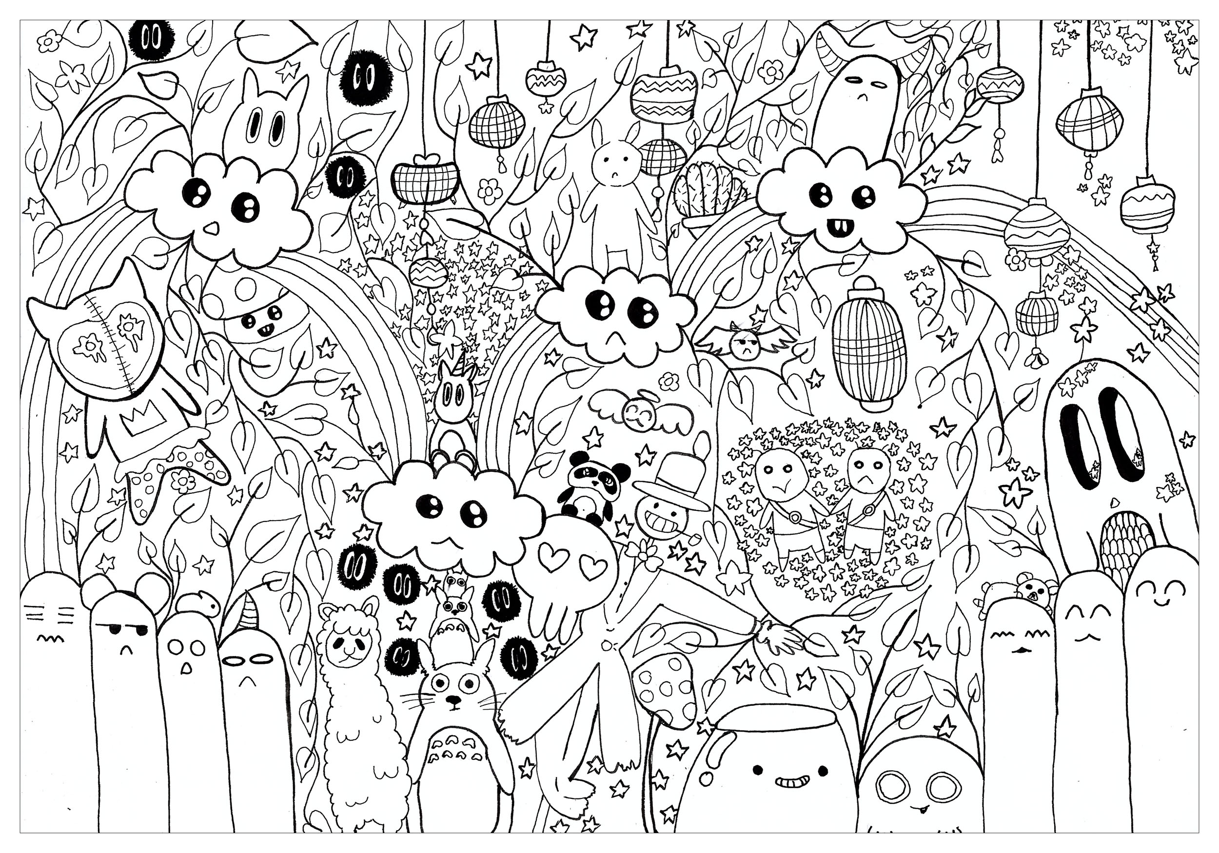 Kostenlose und gratis Malvorlage für Kinder mit Doodle Art zum Ausdrucken