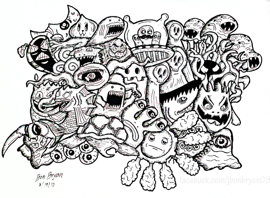 Kostenlose Malvorlage für Kinder mit Doodle Art kostenlos zum Herunterladen