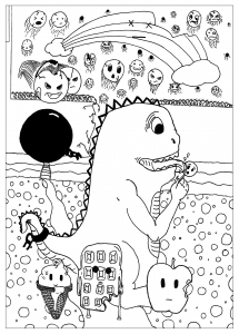 Kostenlose und gratis Malvorlage für Kinder mit Doodle Art kostenlos zum Herunterladen