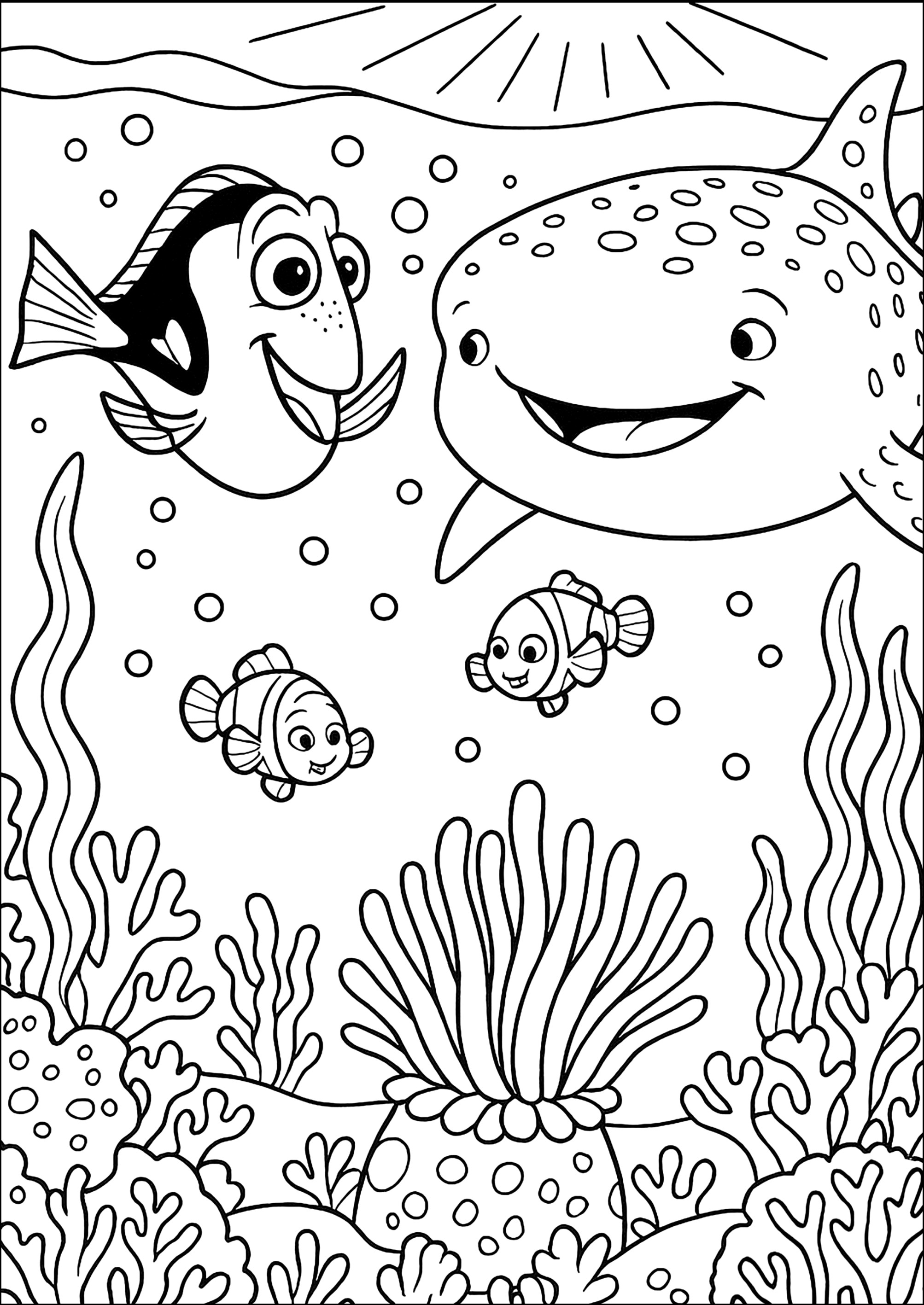 Unterwasserbegegnung (Ausmalbild von Dorys Welt zum Ausdrucken und Ausmalen für Kinder)