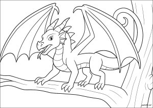 Junger Drache auf seinem Ast (Ausmalbild von Drachenzaehmen leicht gemacht)