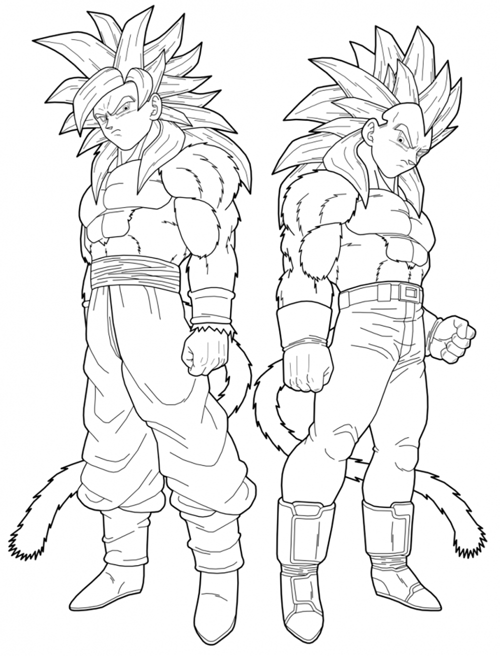 Dragon Ball GT Goku und Vegeta (Ausmalbild zum Ausdrucken und Ausmalen für Kinder)