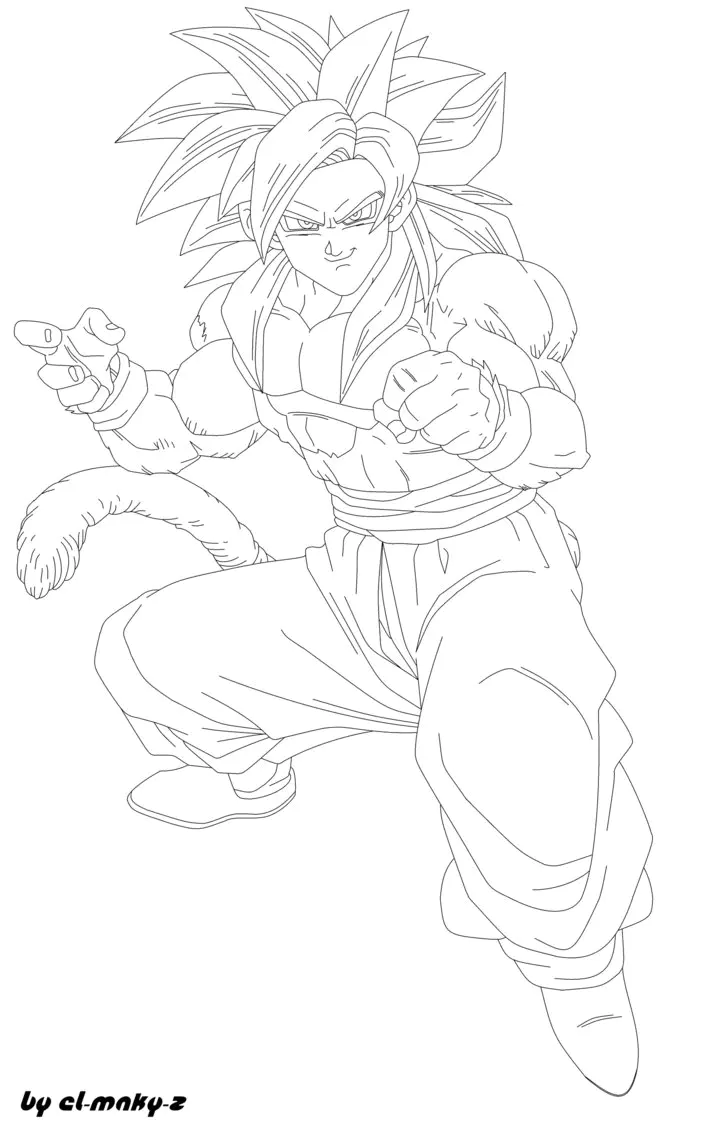 Songoku Super Saiyajin - 4 (Ausmalbild von Dragon Ball zum Ausdrucken und Ausmalen für Kinder)