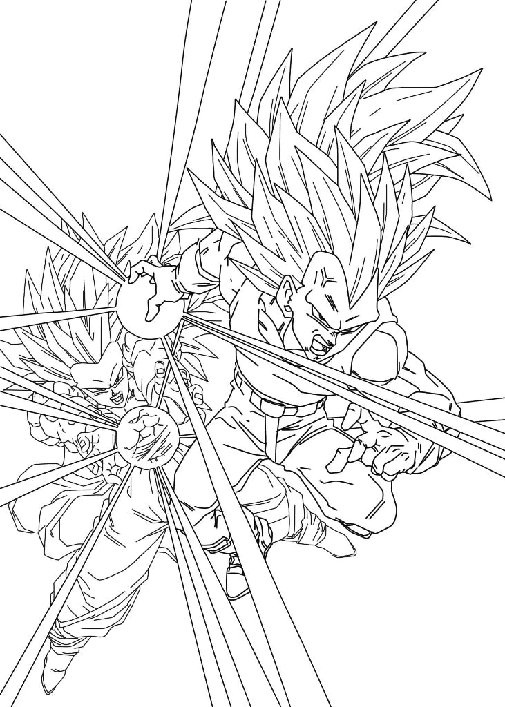 Vegeta und Goku - Super Saiyan 3 (Fan Art) (Ausmalbild von Dragon Ball zum Ausdrucken und Ausmalen für Kinder)