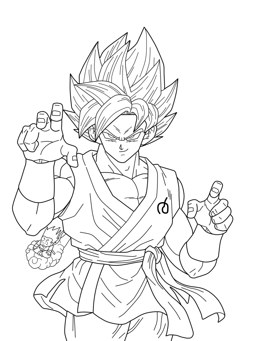 Super Saiyan Blue: Goku (Ausmalbild von Dragon Ball zum Ausdrucken und Ausmalen für Kinder)