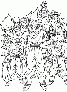 Mehrere Charaktere aus Drangon ball Z zum Ausdrucken und Ausmalen (Ausmalbild von Dragon Ball)