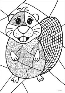 Biber mit verschiedenen Bereichen zum Ausmalen, mit unterschiedlichen Motiven (Ausmalbild von Eichhörnchen)