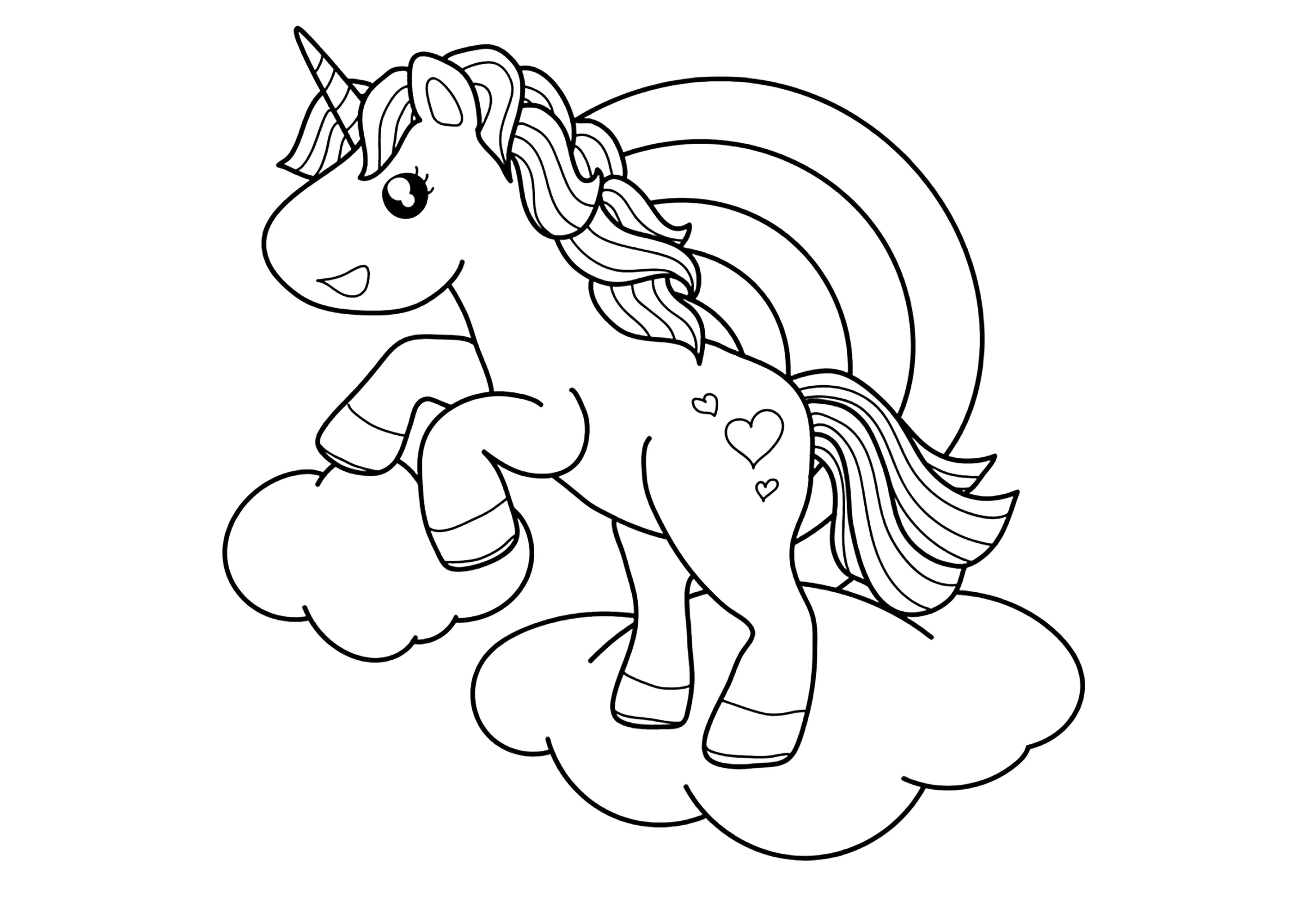 Hübsches Einhorn im Himmel (Ausmalbild von Einhoerner zum Ausdrucken und Ausmalen für Kinder)