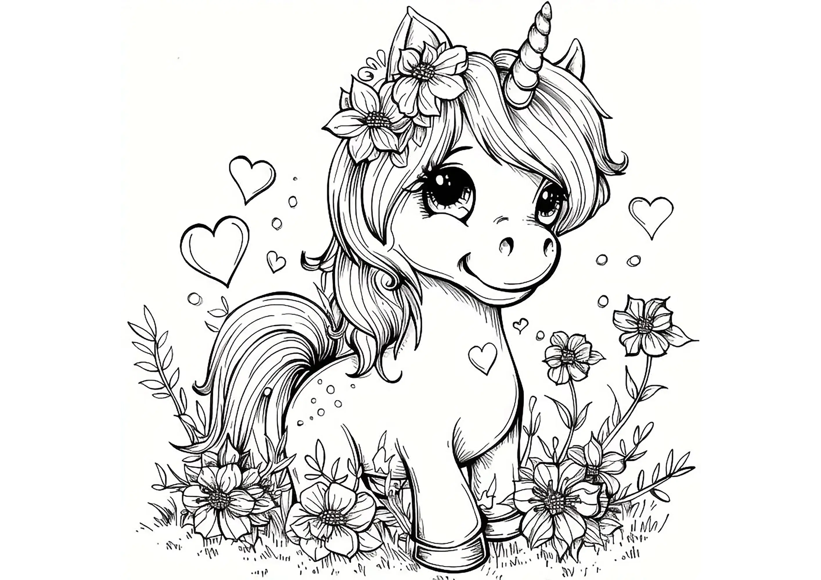 Hübsches kleines Einhorn (Ausmalbild von Einhoerner zum Ausdrucken und Ausmalen für Kinder)
