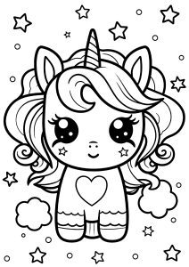 Hübsches kleines Einhorn im Kawaii-Stil (Ausmalbild von Einhoerner)