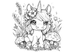 Ganz kleines Einhorn im Kawaii-Stil (Ausmalbild von Einhoerner)