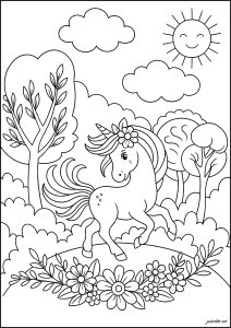 Magisches Einhorn in der Natur (Ausmalbild von Einhoerner)