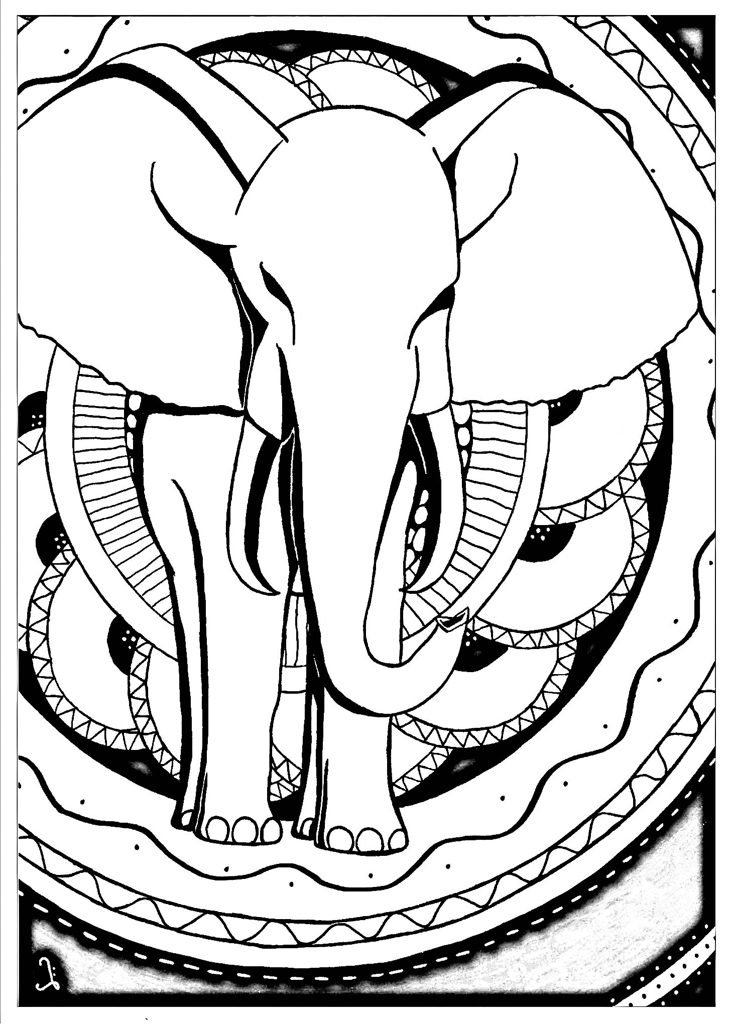 Wunderschöner Elefant (Ausmalbild von Elefanten zum Ausdrucken und Ausmalen für Kinder)