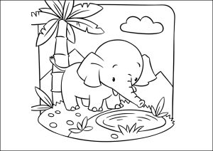 Kleiner Elefant in der Savanne (Ausmalbild von Elefanten)