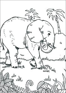 Elefant, der in der Savanne spaziert. (Ausmalbild von Elefanten)