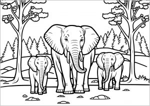 Familie Elefant (Ausmalbild von Elefanten)