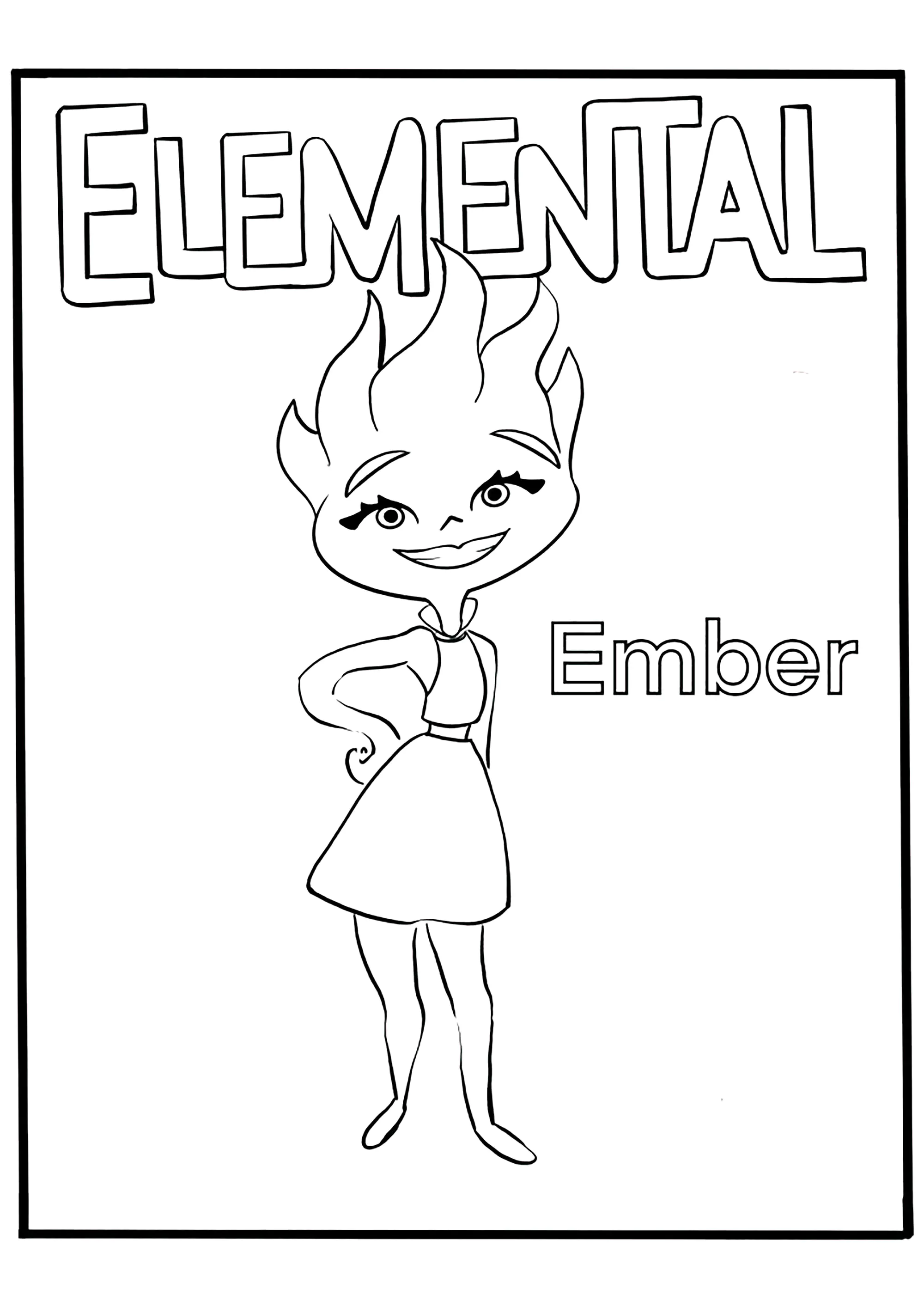 Ember, oder das Feuer. (Ausmalbild von Elementar zum Ausdrucken und Ausmalen für Kinder)