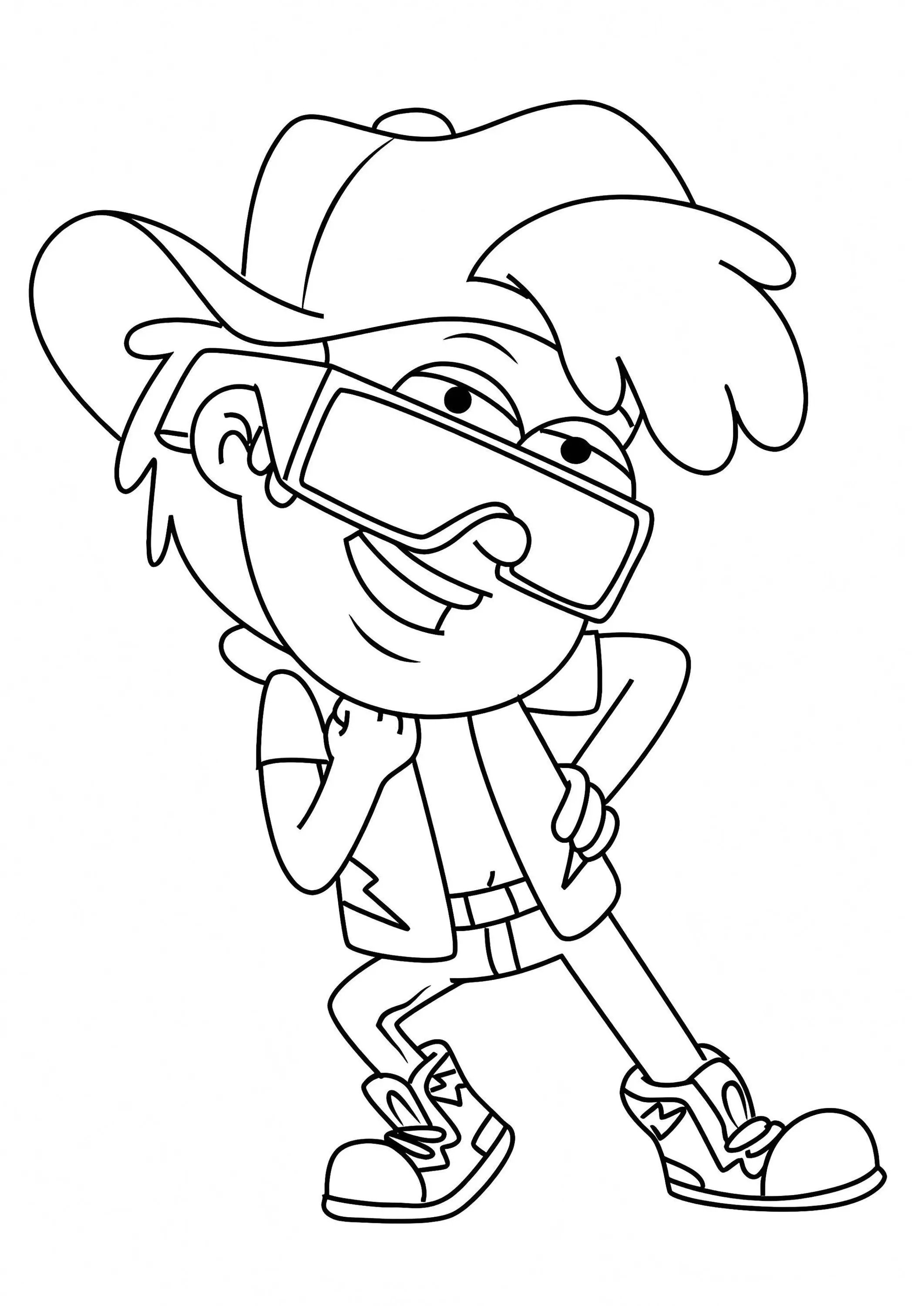 Dipper Pines mit Brille (Ausmalbild von Erinnerungen an Gravity Falls zum Ausdrucken und Ausmalen für Kinder)