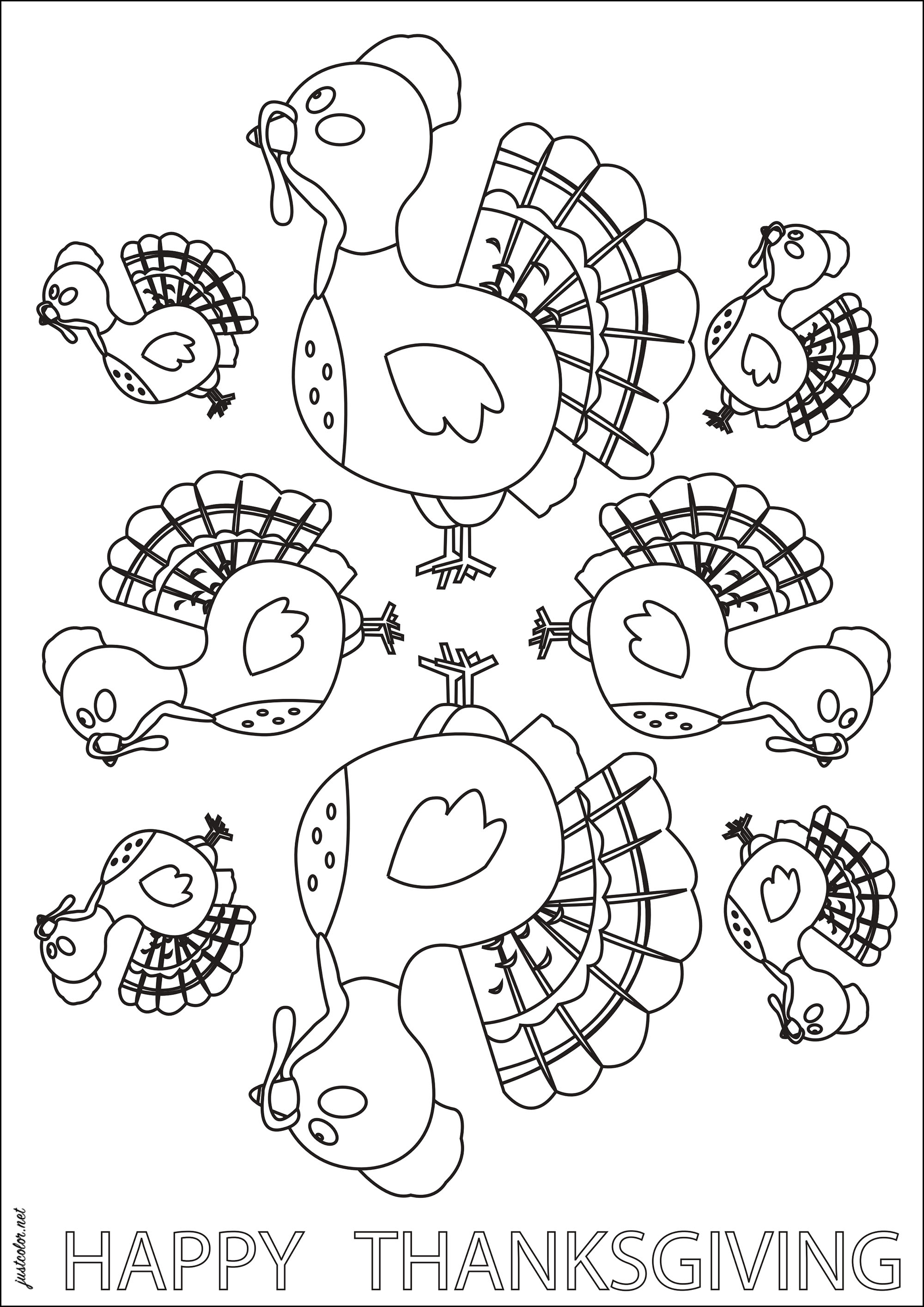 Truthähne von Erntedankfest (Ausmalbild von Erntedankfest (Thanksgiving) zum Ausdrucken und Ausmalen für Kinder)