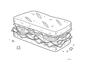 Ein Sandwich mit Schinken, Tomaten und Salat (Ausmalbild von Essen)