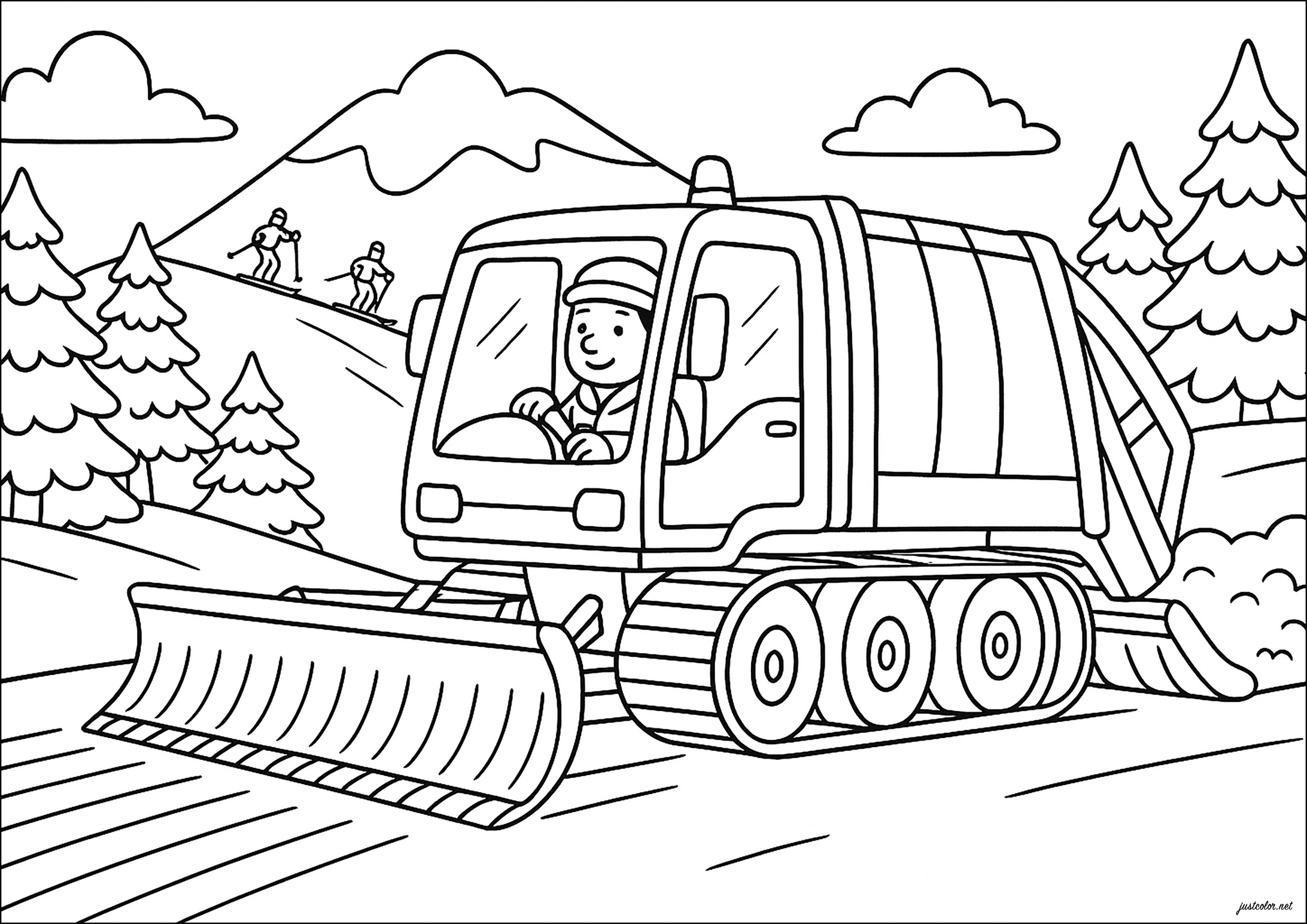 Pistenbully in den Bergen - Ausmalbilder von Fahrzeuge zum Ausmalen
