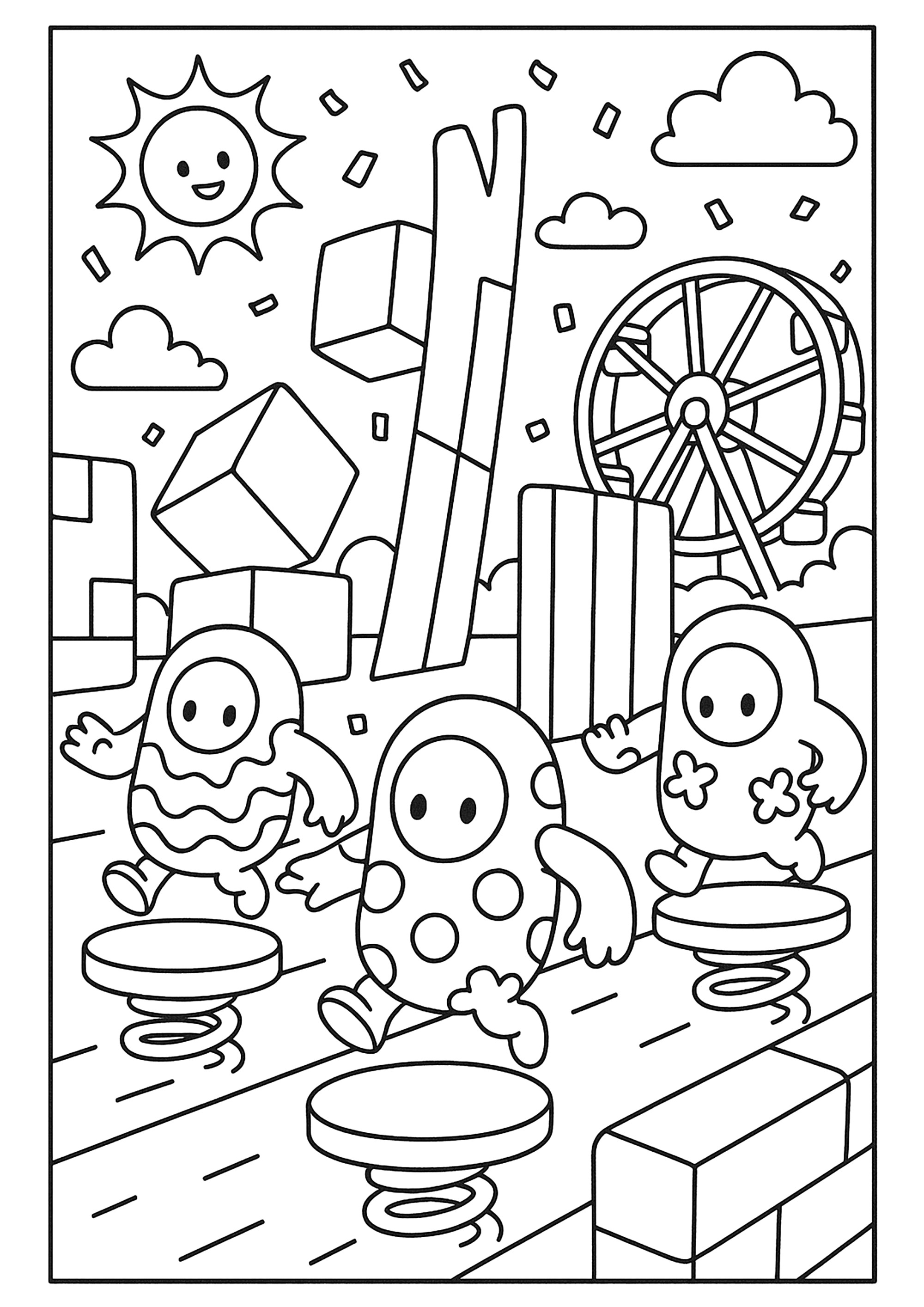Verrückter Kurs der (Ausmalbild von Fall Guys zum Ausdrucken und Ausmalen für Kinder)
