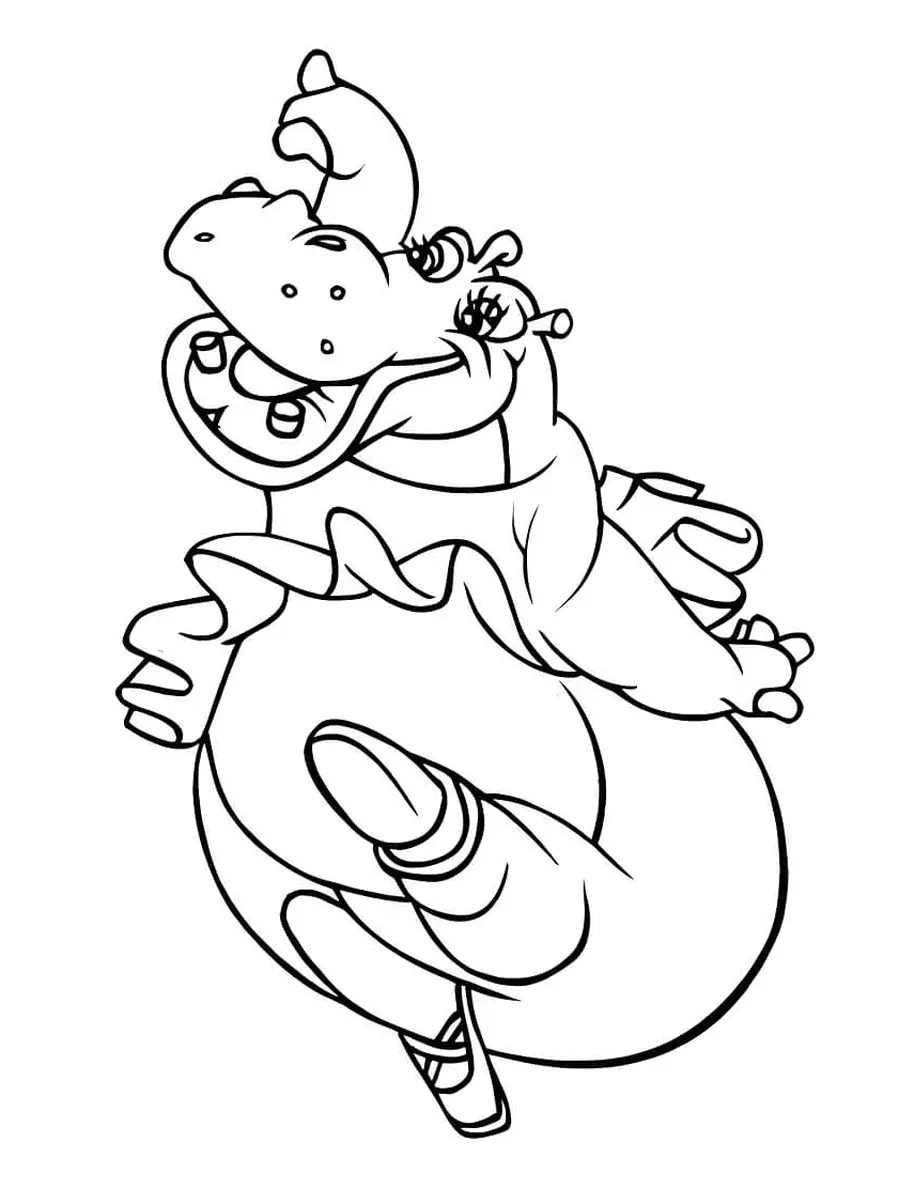 Der Tanz des Hyazinth-Hippos. (Ausmalbild von Fantasia zum Ausdrucken und Ausmalen für Kinder)