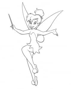 Die berühmte Tinker Bell alias Tinkerbell in einem ganz einfachen Ausmalbild (Ausmalbild von Feen)