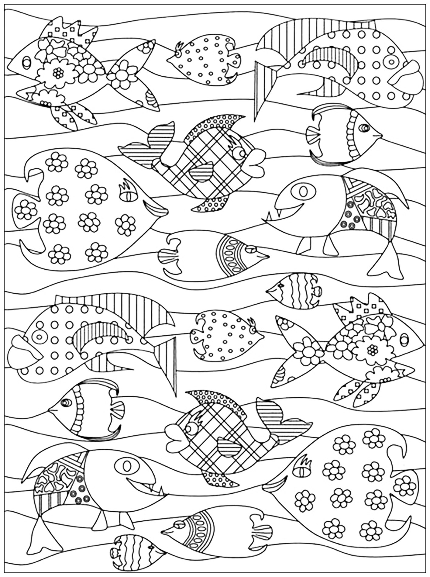 Fische-Bild zum Herunterladen und Ausmalen