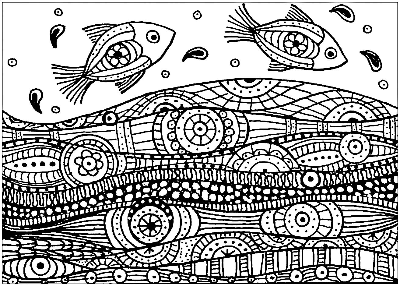 Fisch & Wellen (Ausmalbild von Fische zum Ausdrucken und Ausmalen für Kinder)