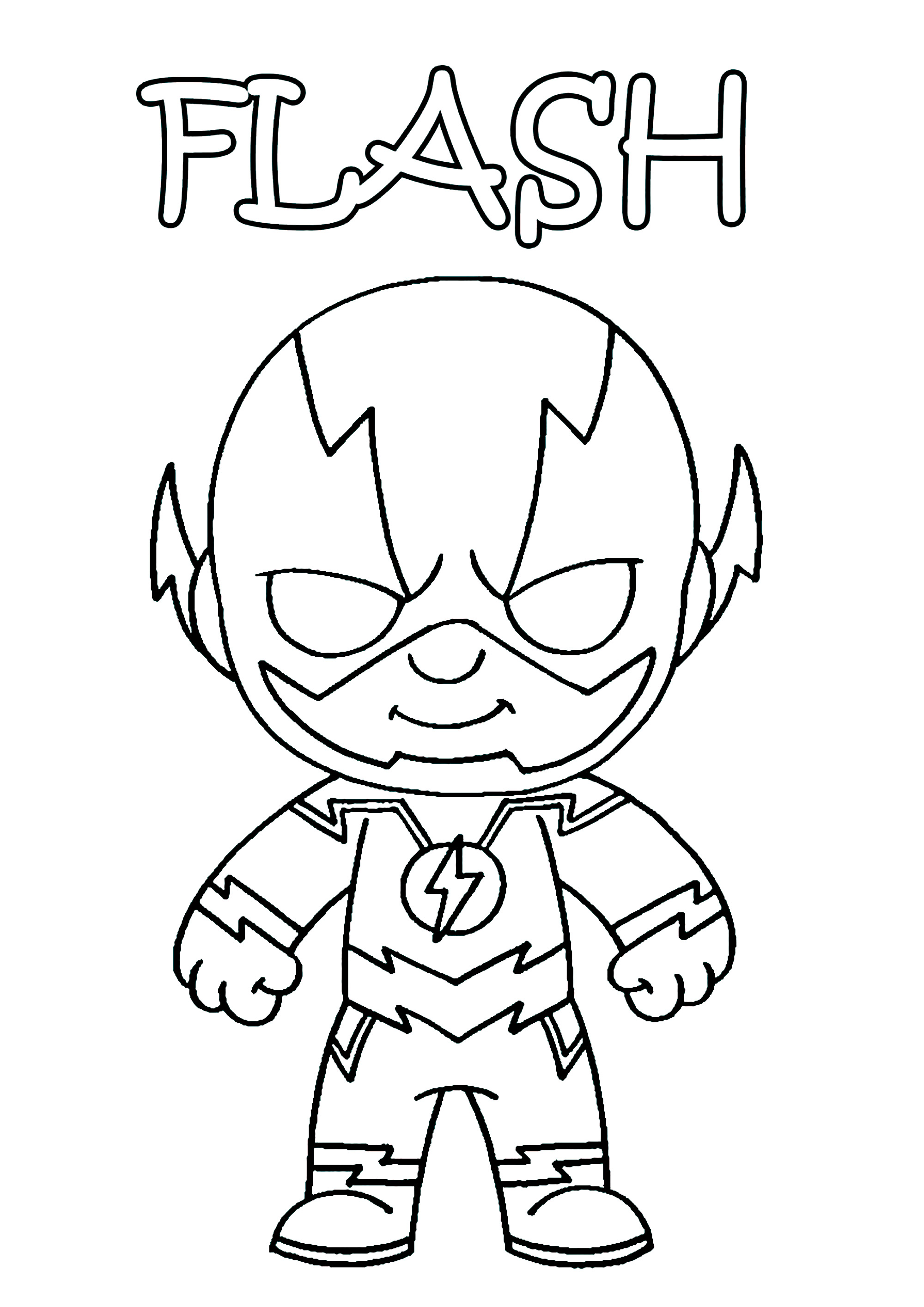 Chibi-Stil gezeichnetes Flash. (Ausmalbild zum Ausdrucken und Ausmalen für Kinder)