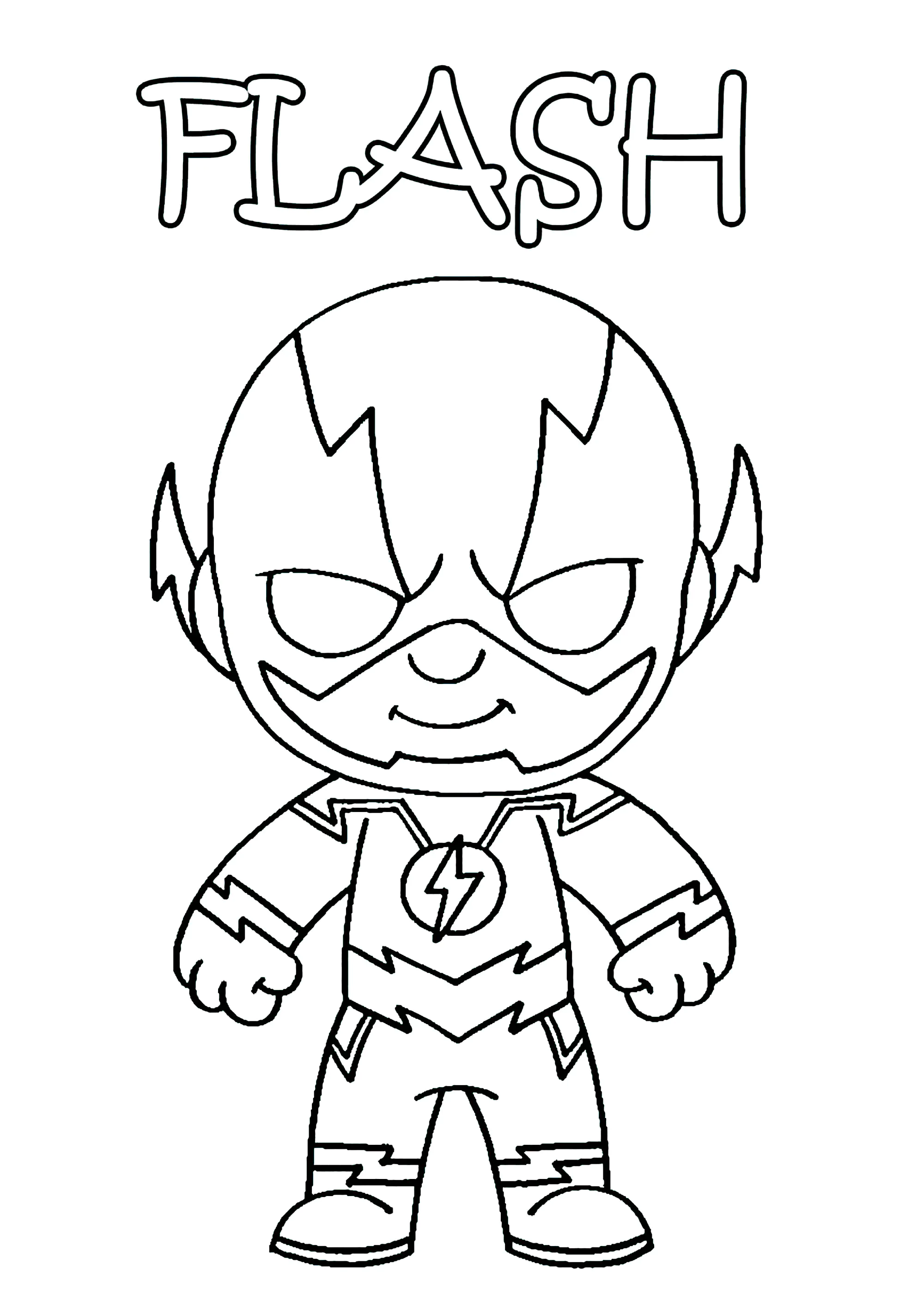 Chibi-Stil gezeichnetes Flash. (Ausmalbild zum Ausdrucken und Ausmalen für Kinder)