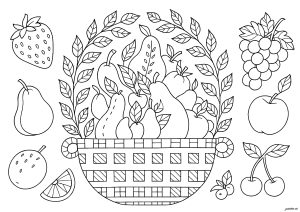 Schöner Obstkorb (Ausmalbild von Früchte und Gemüse)