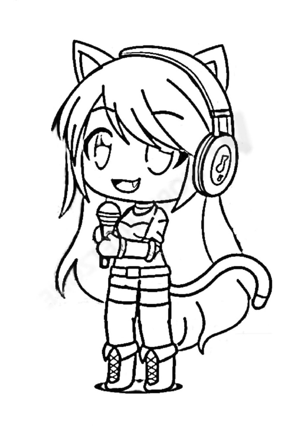 Musikfan (Ausmalbild von Gacha Life zum Ausdrucken und Ausmalen für Kinder)