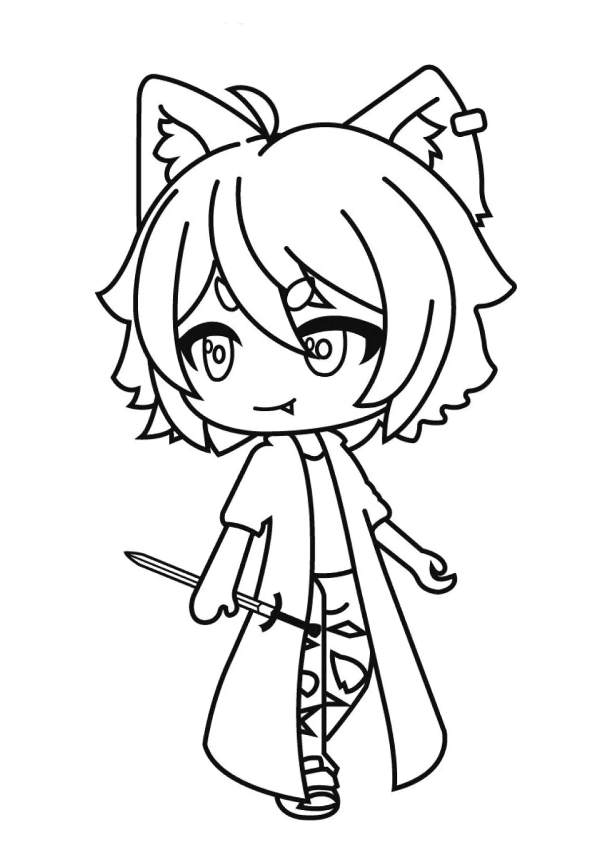 Mädchen mit dem Schwert (Ausmalbild von Gacha Life zum Ausdrucken und Ausmalen für Kinder)