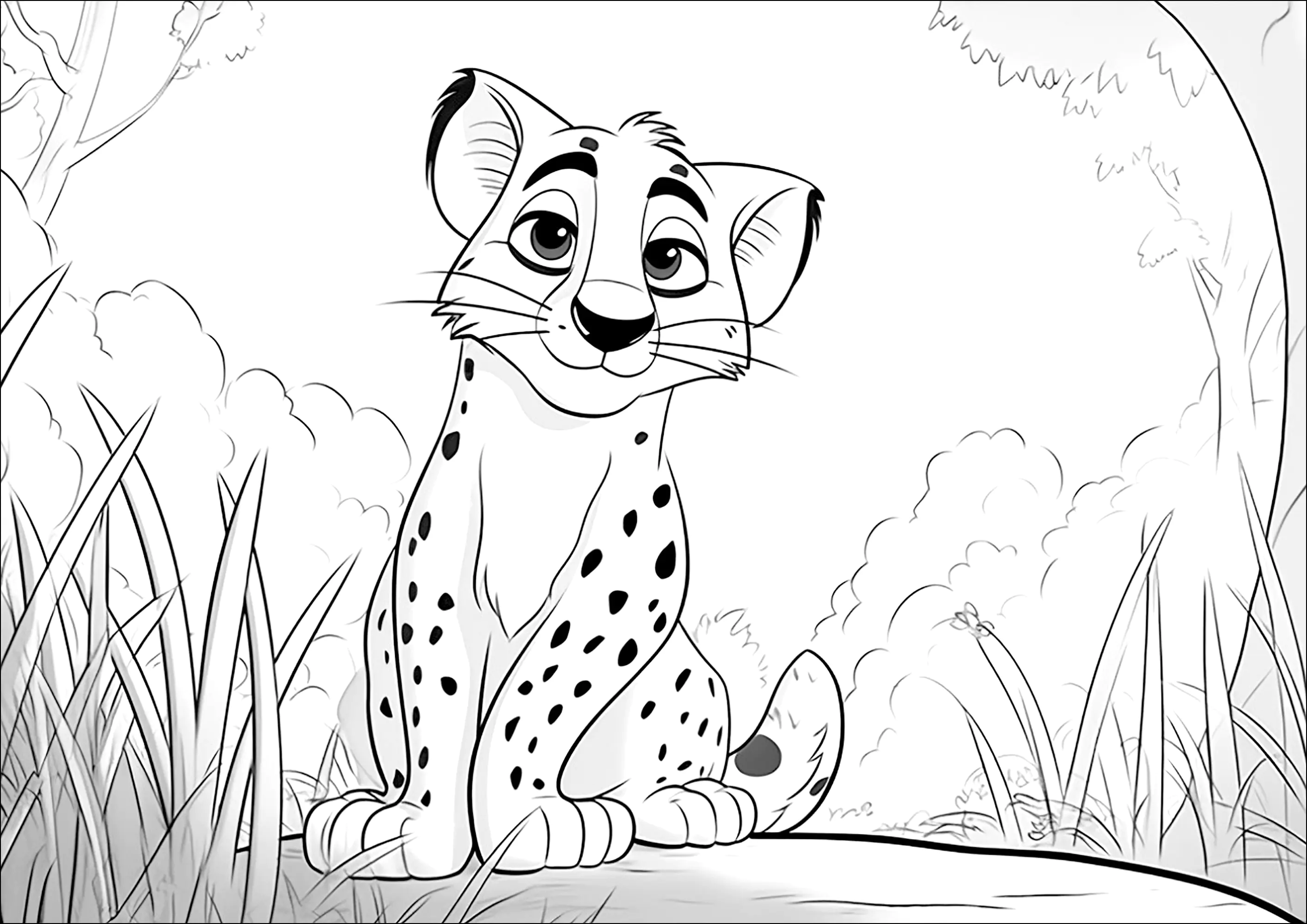 Einfaches Ausmalbild von einem Gepard (Ausmalbild von Geparde zum Ausdrucken und Ausmalen für Kinder)