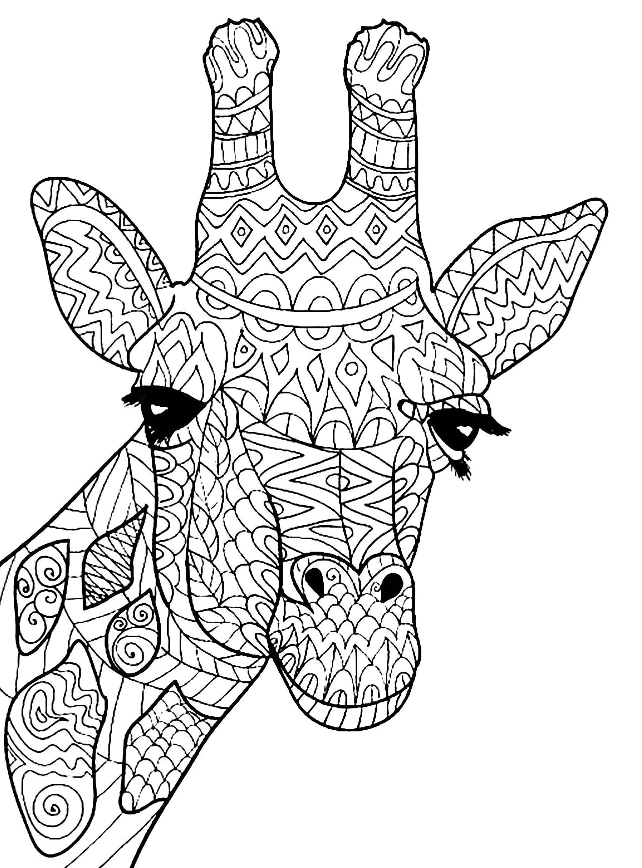 Giraffenkopf (Ausmalbild von Giraffe zum Ausdrucken und Ausmalen für Kinder)