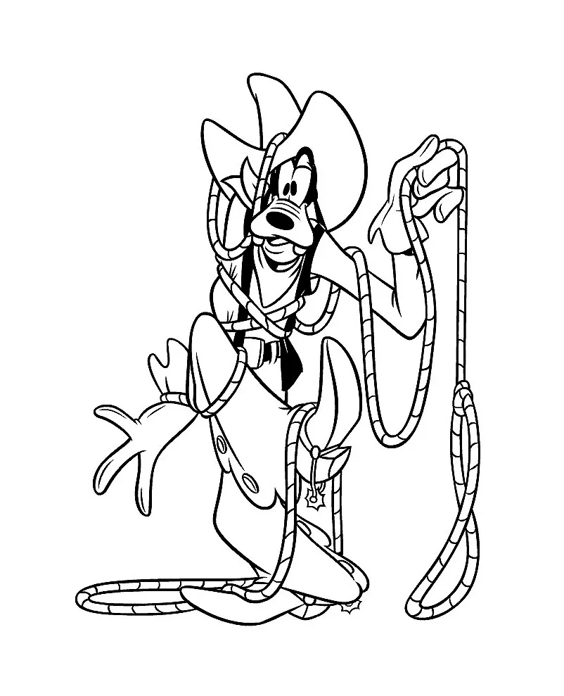 Ein Cowboy namens Goofy (Ausmalbild zum Ausdrucken und Ausmalen für Kinder)