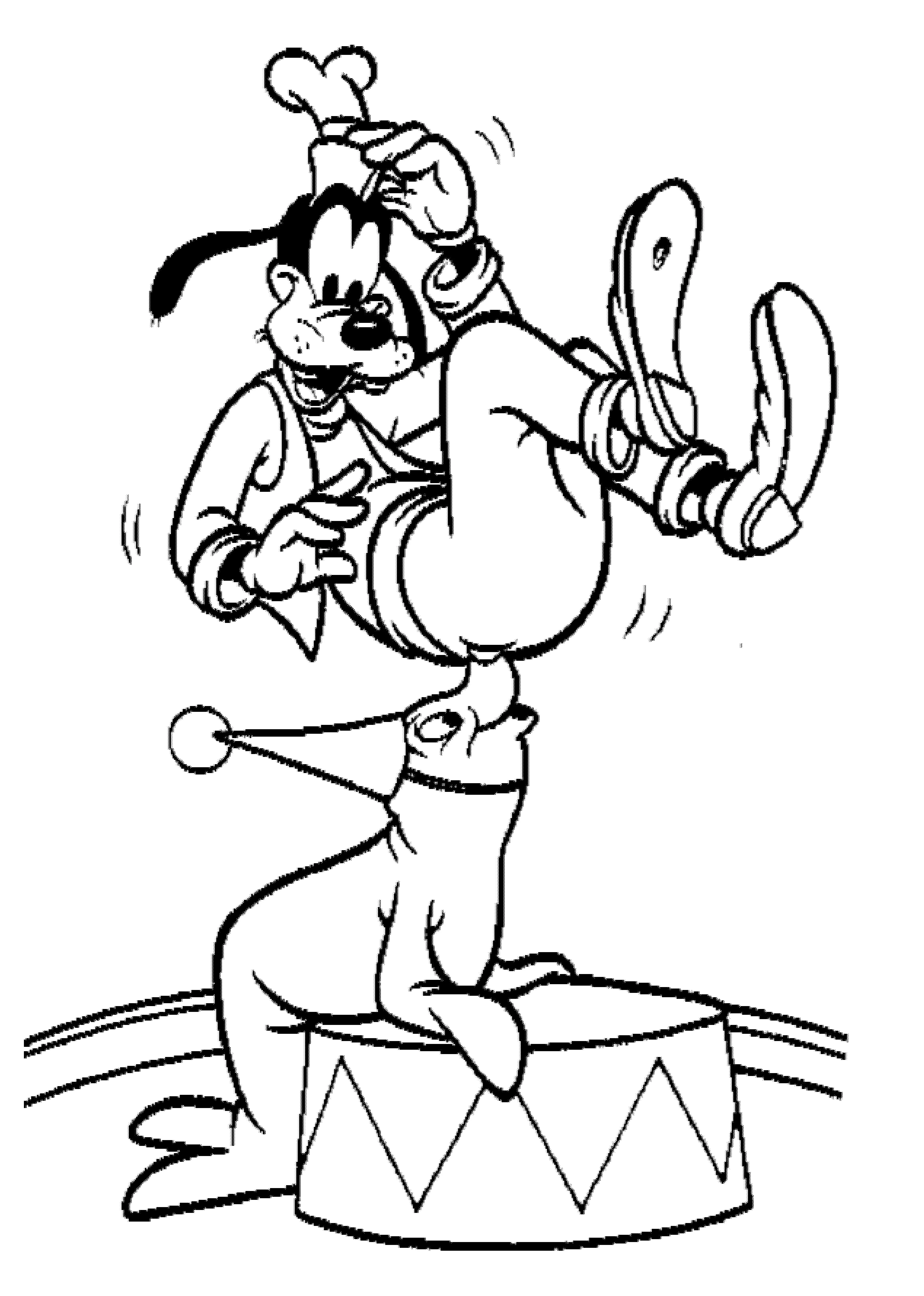Zirkus für Goofy (Ausmalbild zum Ausdrucken und Ausmalen für Kinder)