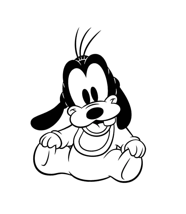Baby Goofy mit seinem Lätzchen (Ausmalbild zum Ausdrucken und Ausmalen für Kinder)