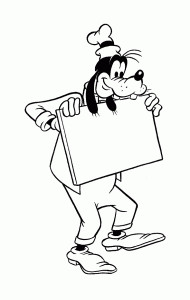 Goofy Coloriage mit einem Schild (Ausmalbild)