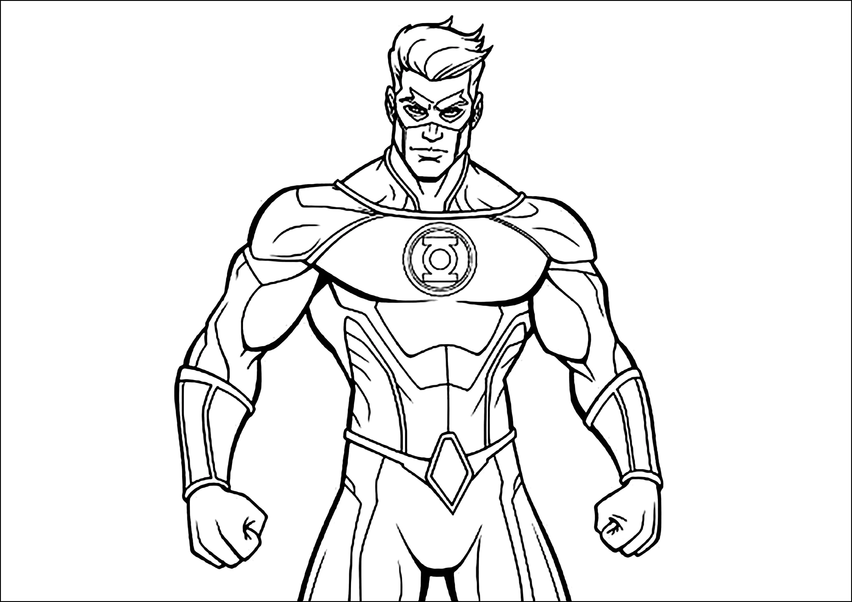 Green Lantern steht bereit. (Ausmalbild zum Ausdrucken und Ausmalen für Kinder)